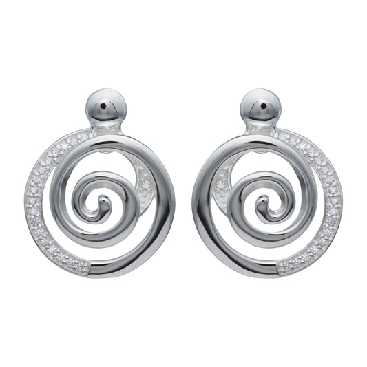 silver and cubic zirconia round swirl stud earrings