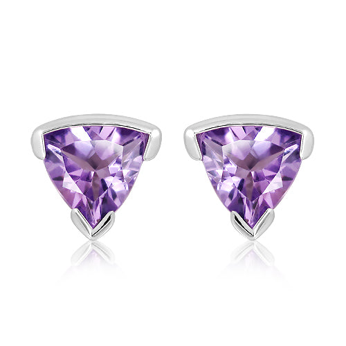 Silver and Amethyst stud earrings with rhodium plate