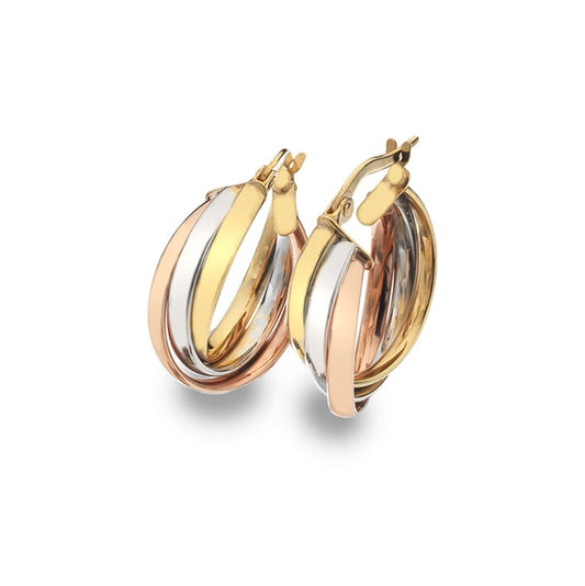 9CT Rose, White and Yellow Gold oval hoops
