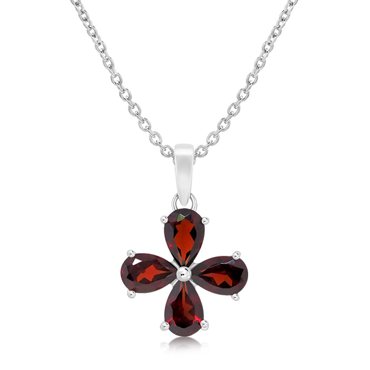 Silver and Garnet Flower pendant