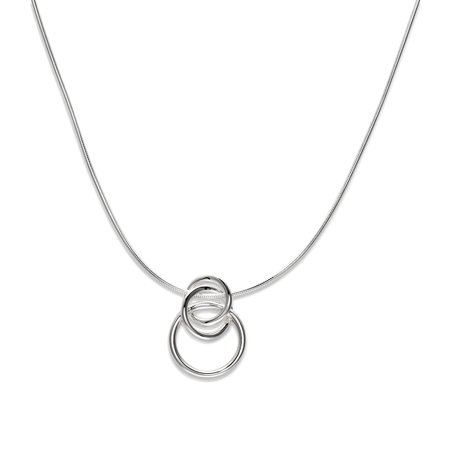 Silver interlocking circle and knot design pendant