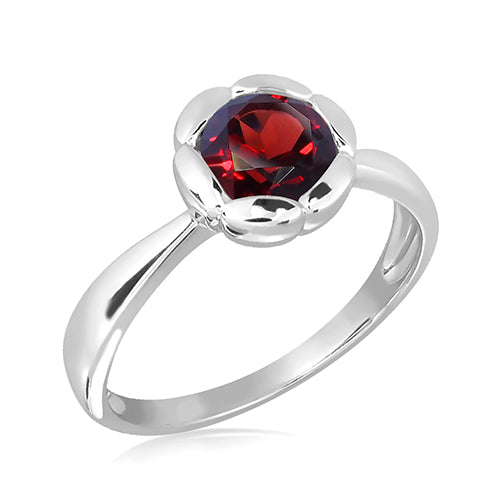 Silver and Garnet petal surround detail ring