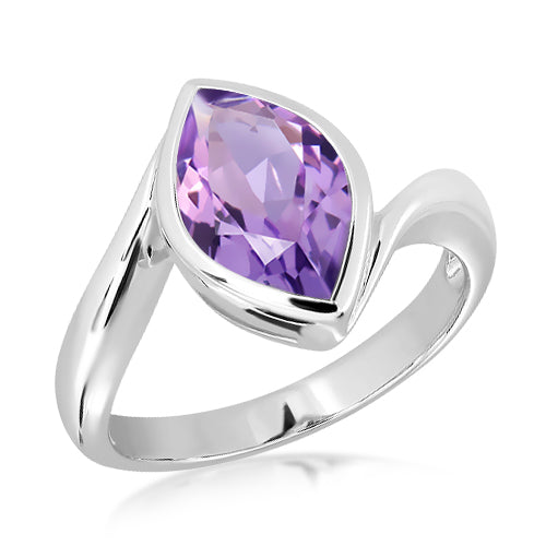 Silver and Amethyst Marquise ring