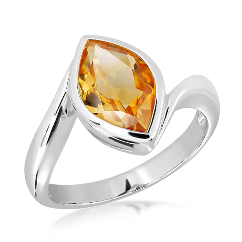 Silver and Golden Citrine Marquise ring