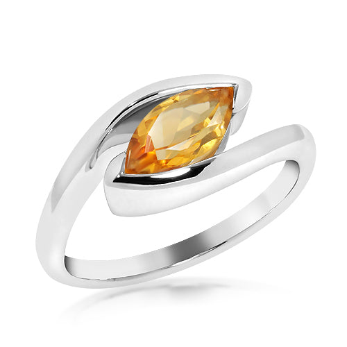 Silver and Golden Citrine Marquise ring