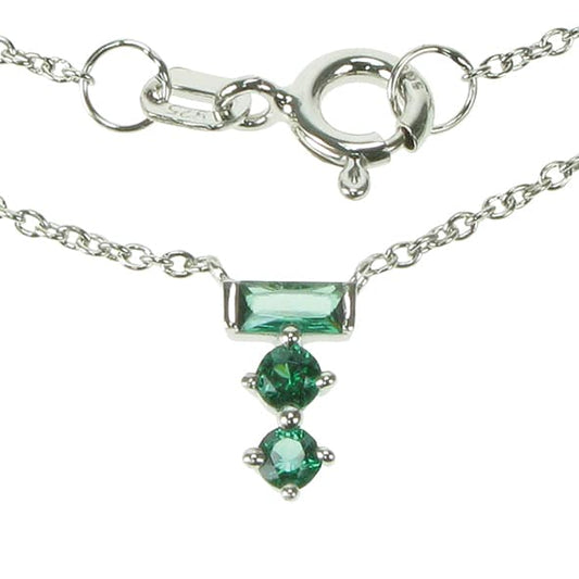 Silver and Created Emerald three stone necklace