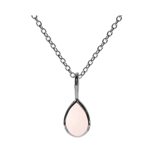 Silver and Rose Quartz teardrop bezel set pendant.