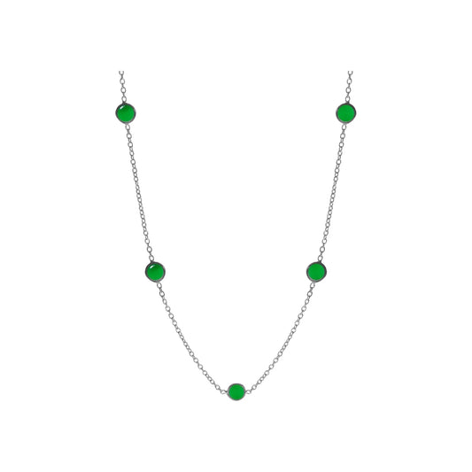 Silver and Green Agate five stone necklace