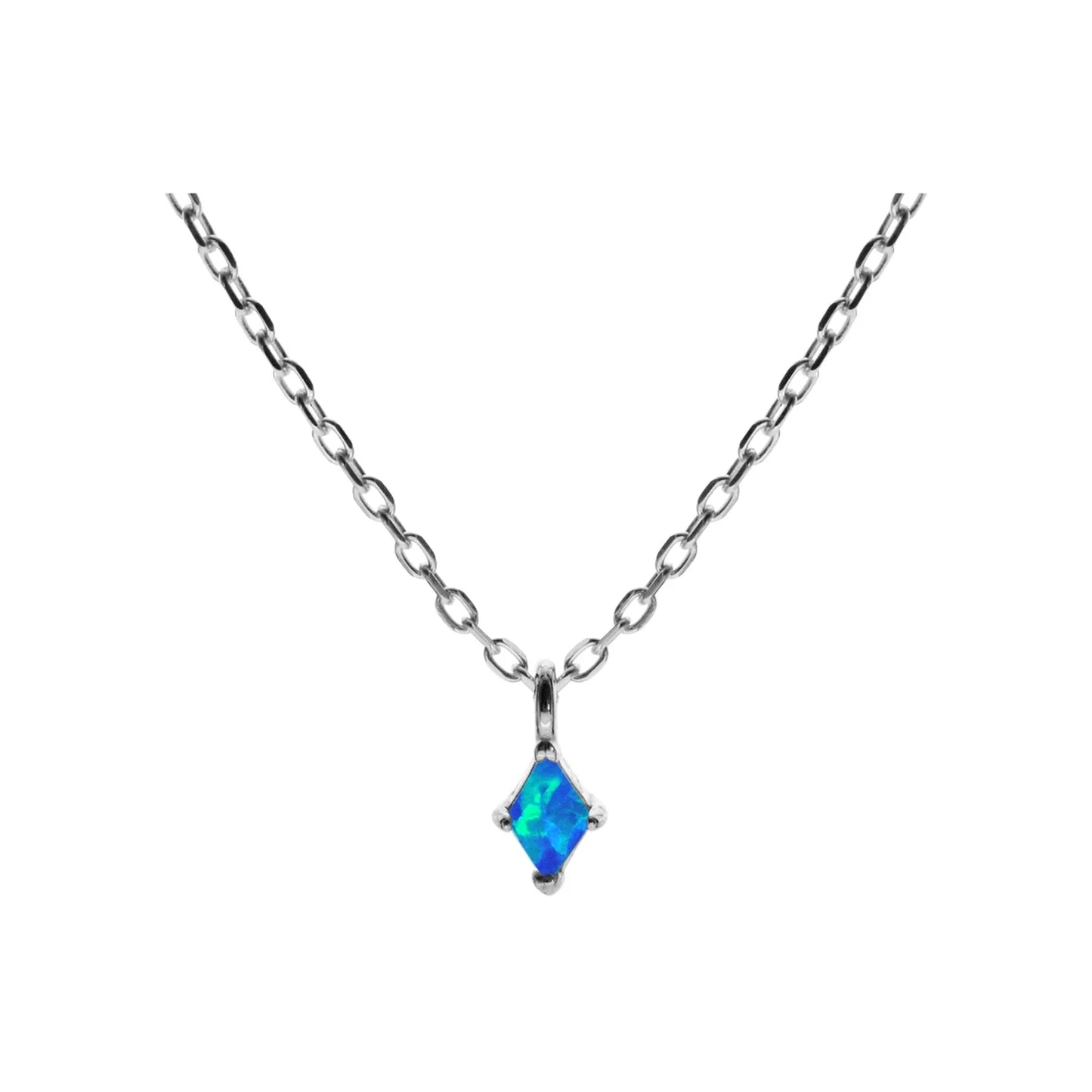 Silver and Blue Opalique diamond shaped pendant and chain