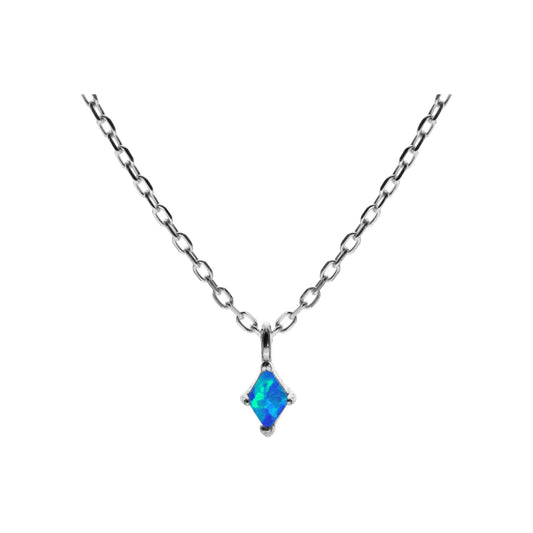Silver and Blue Opalique diamond shaped pendant and chain