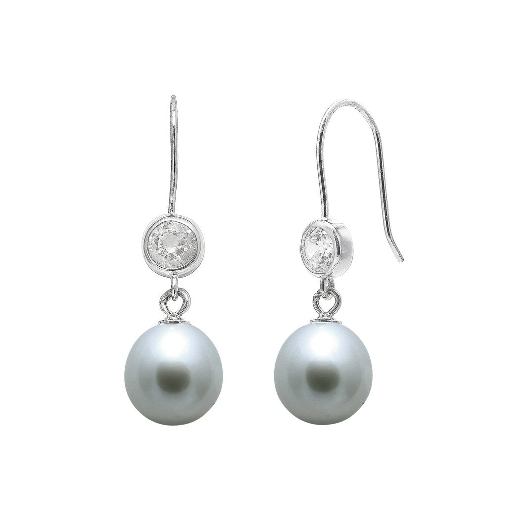 grey teardrop shaped freshwater pearl with cubic zirconia drop earrings