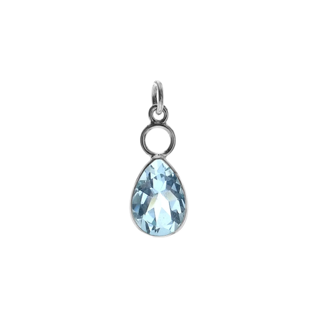 Silver hoop and teardrop blue topaz pendant.