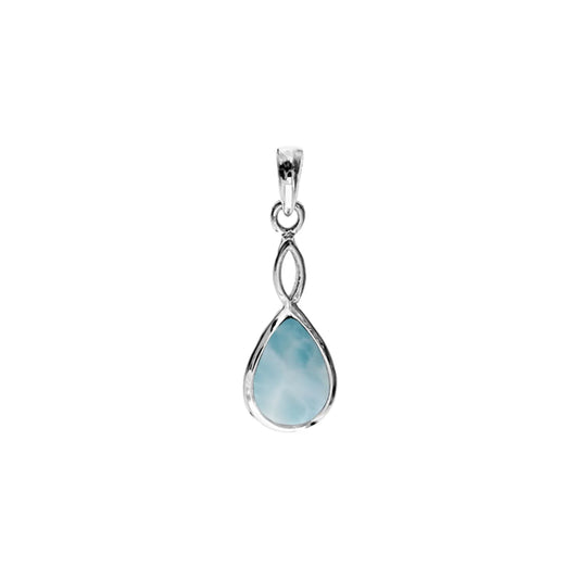 Silver and Larima teardrop pendant with crossover detail.