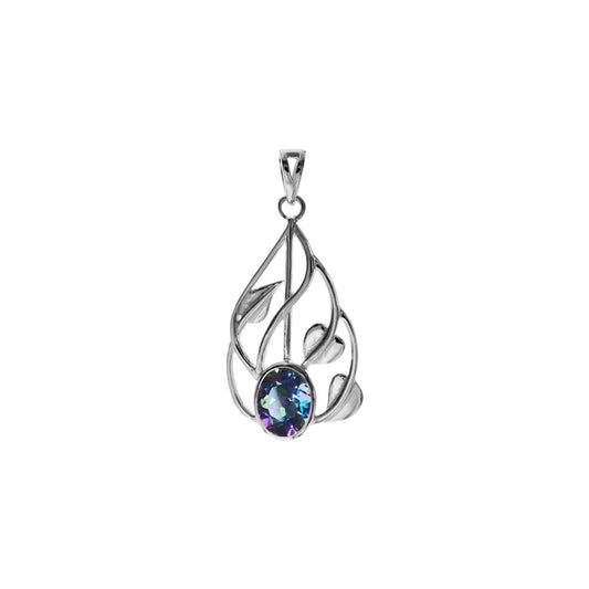 Silver and Mystic Topaz vine detail pendant