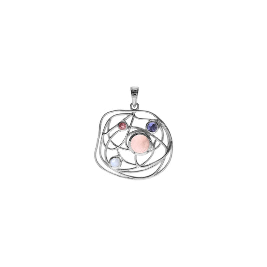 Silver semi precious stone wire pendant