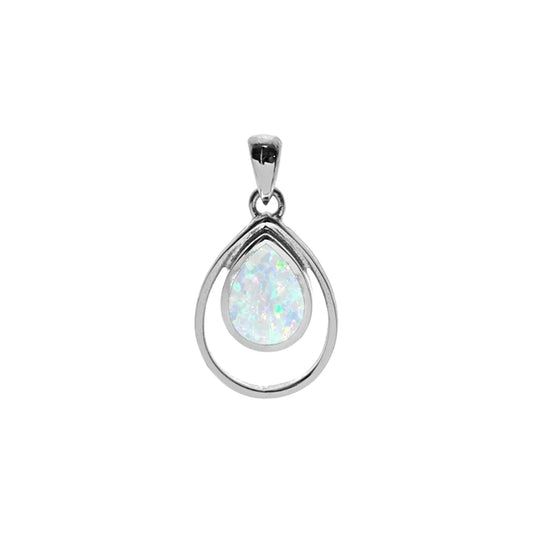 Silver and opalique teardrop stud earrings and pendant set.