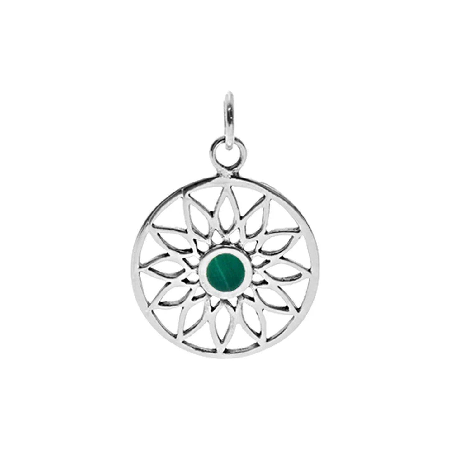Silver and Malachite mandala penadant and chain