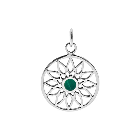 Silver and Malachite mandala penadant and chain