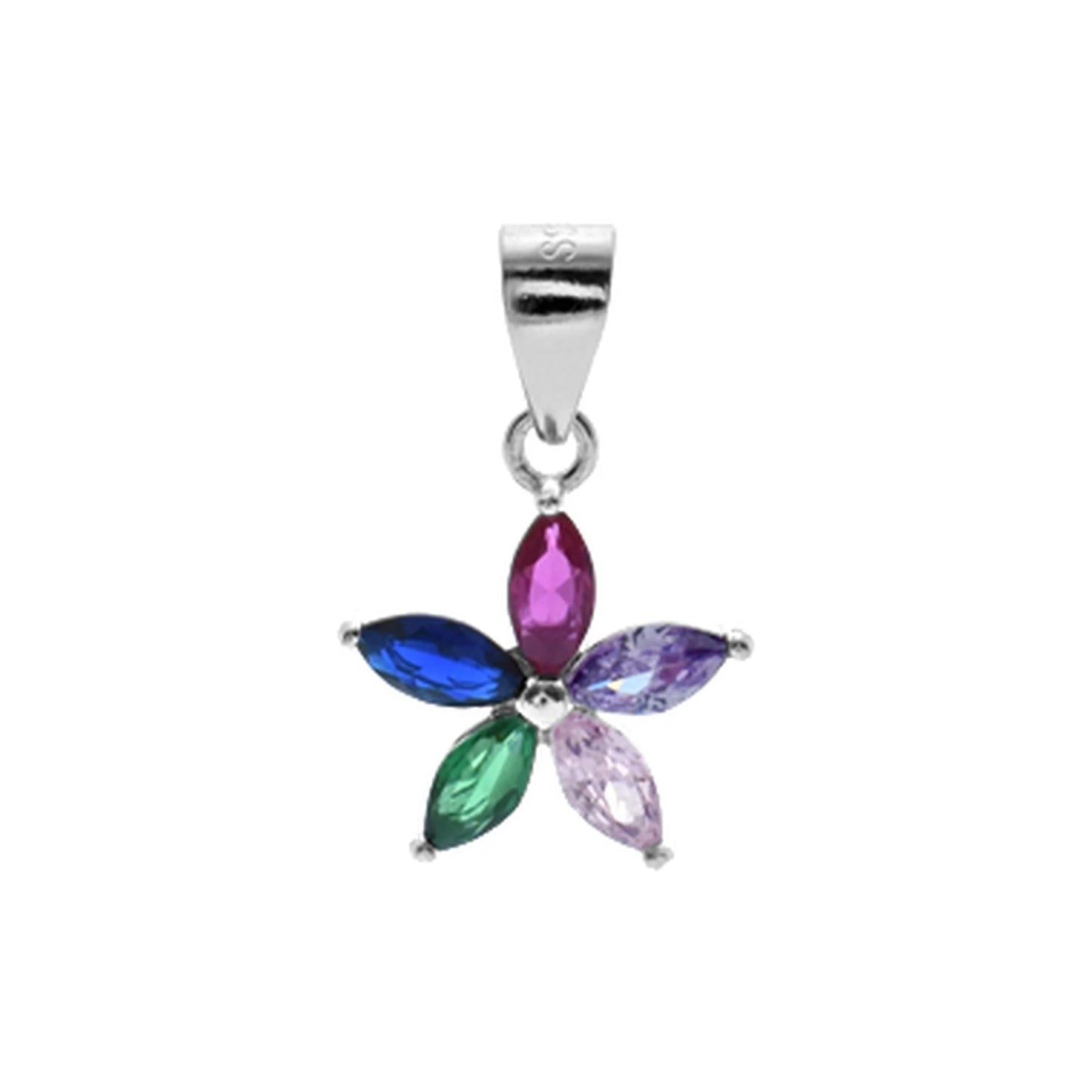Silver and multi colour Cubic Zirconia flower necklace and stud earrings set