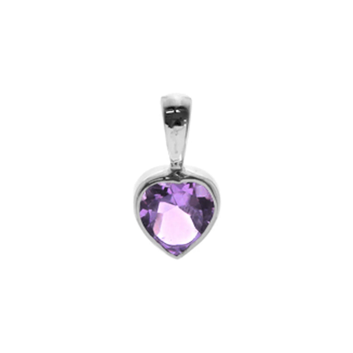 Silver and amethyst rub set heart shaped pendant