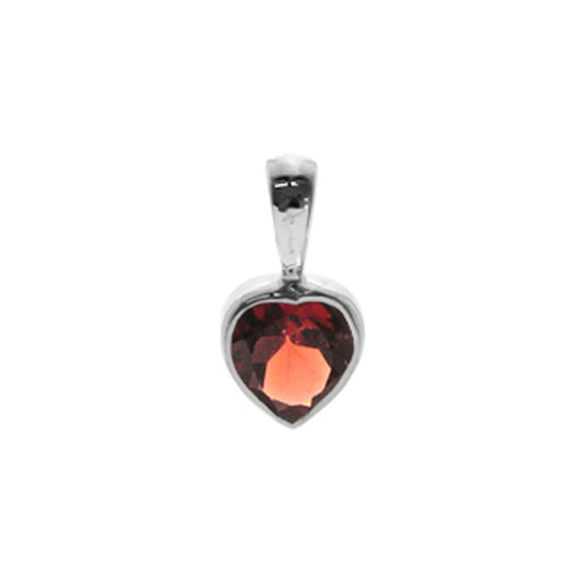 Silver and Garnet bezel set heart necklace and stud earrings set