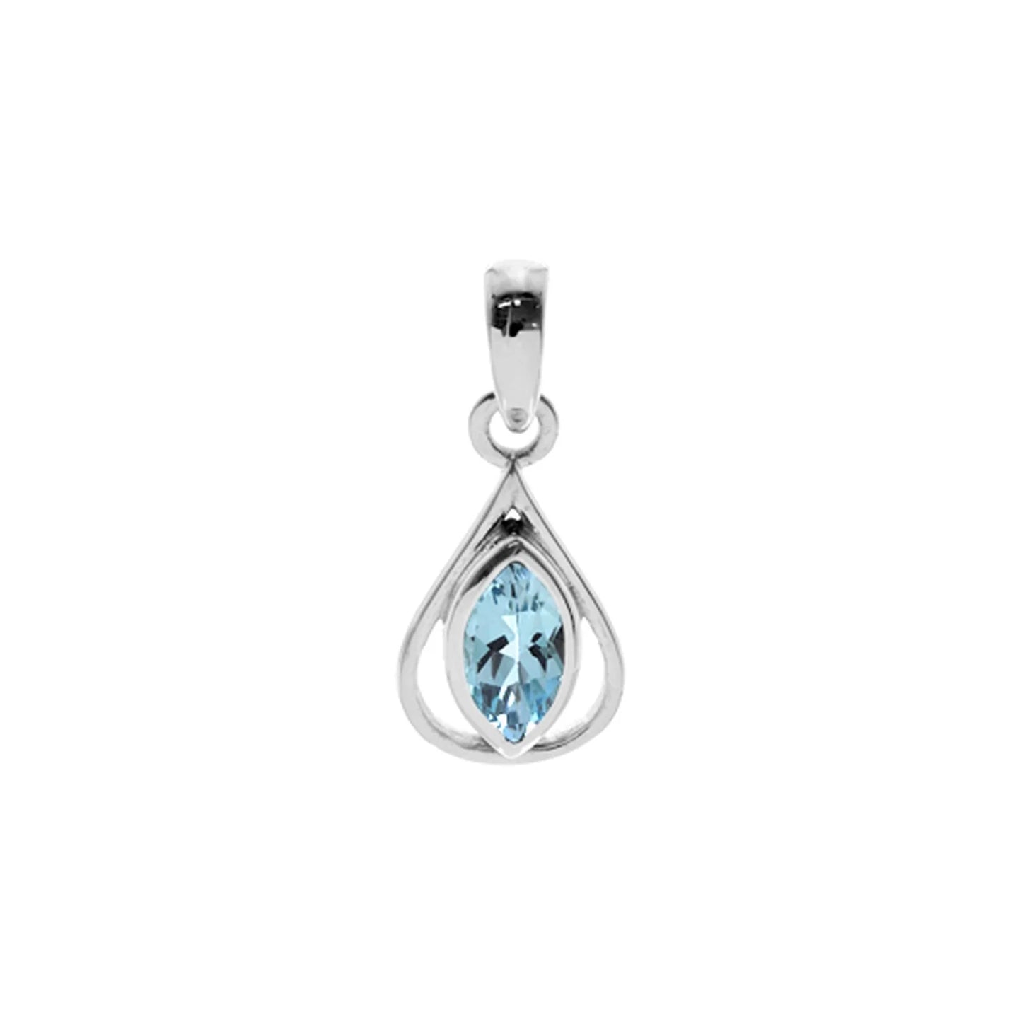 Silver and Blue Topaz teardrop marquise cut pendant and chain