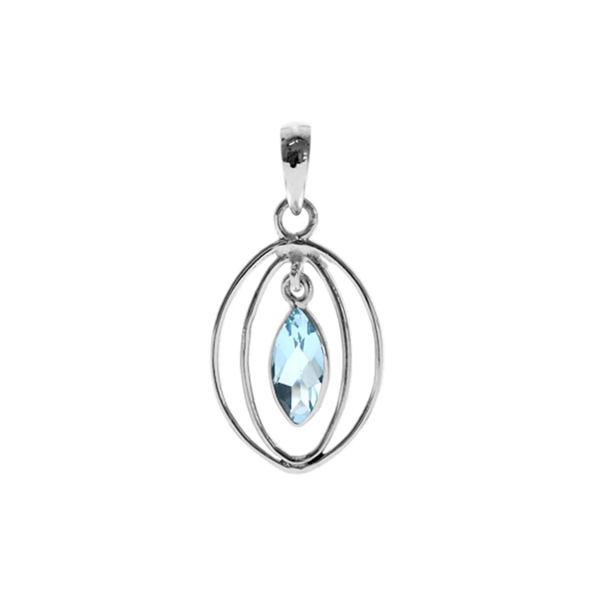 Silver and Blue Topaz double oval pendant