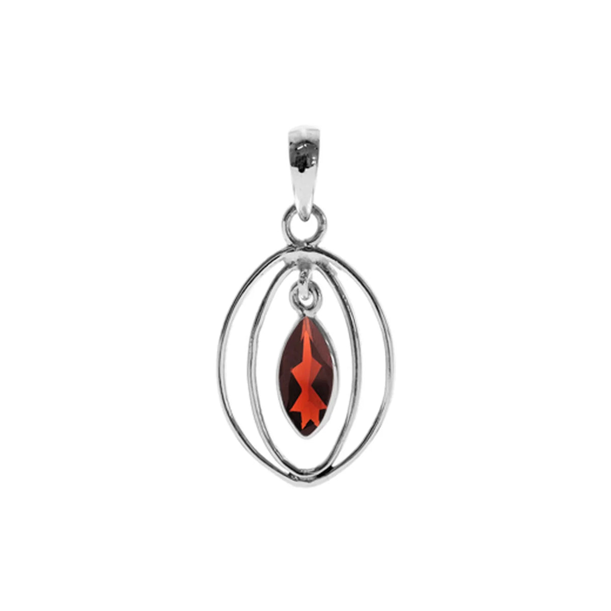 Silver and Garnet double oval pendant