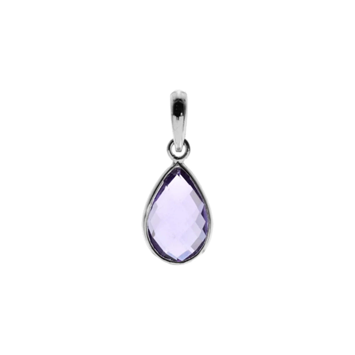 silver teardrop pendant with chequer-cut amethyst
