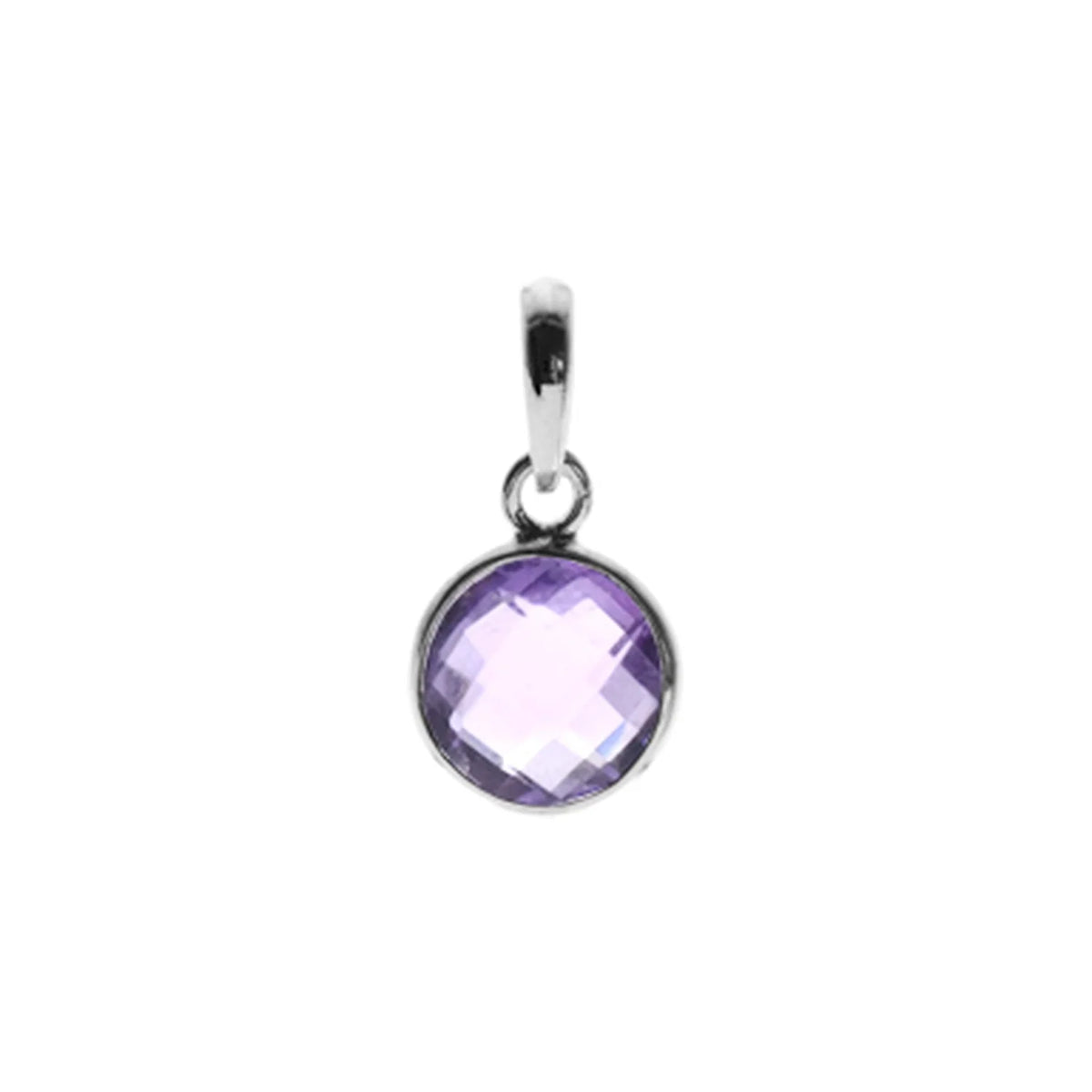 Silver and amethyst rub set round Pendant