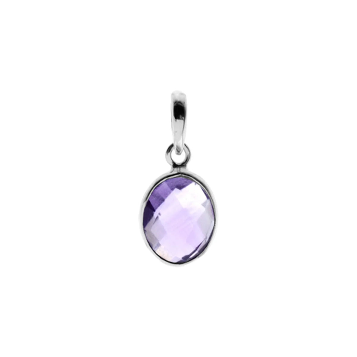 Silver and amethyst rub set oval pendant