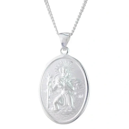 Silver oval St Christopher pendant.