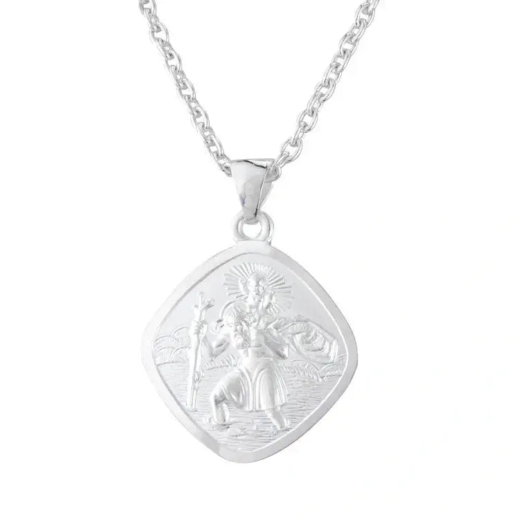 Silver cushion shape St Christopher pendant.