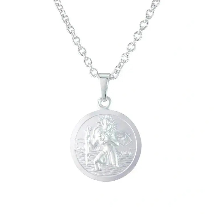 Silver round St Christopher pendant.
