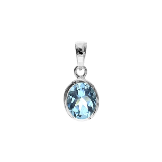 Silver and Blue Topaz oval bezel set pendant.