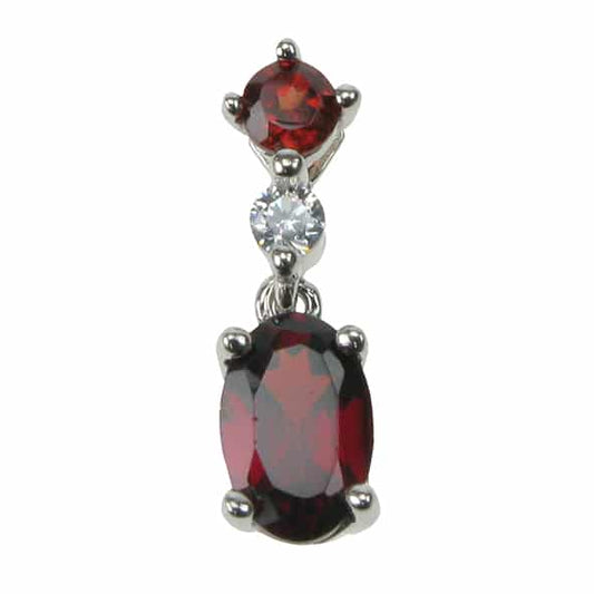 Silver, Garnet and Cubic Zirconia two stone pendant