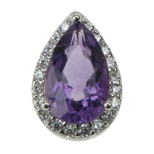 silver Amethyst and cubic zirconia pear shaped pendant