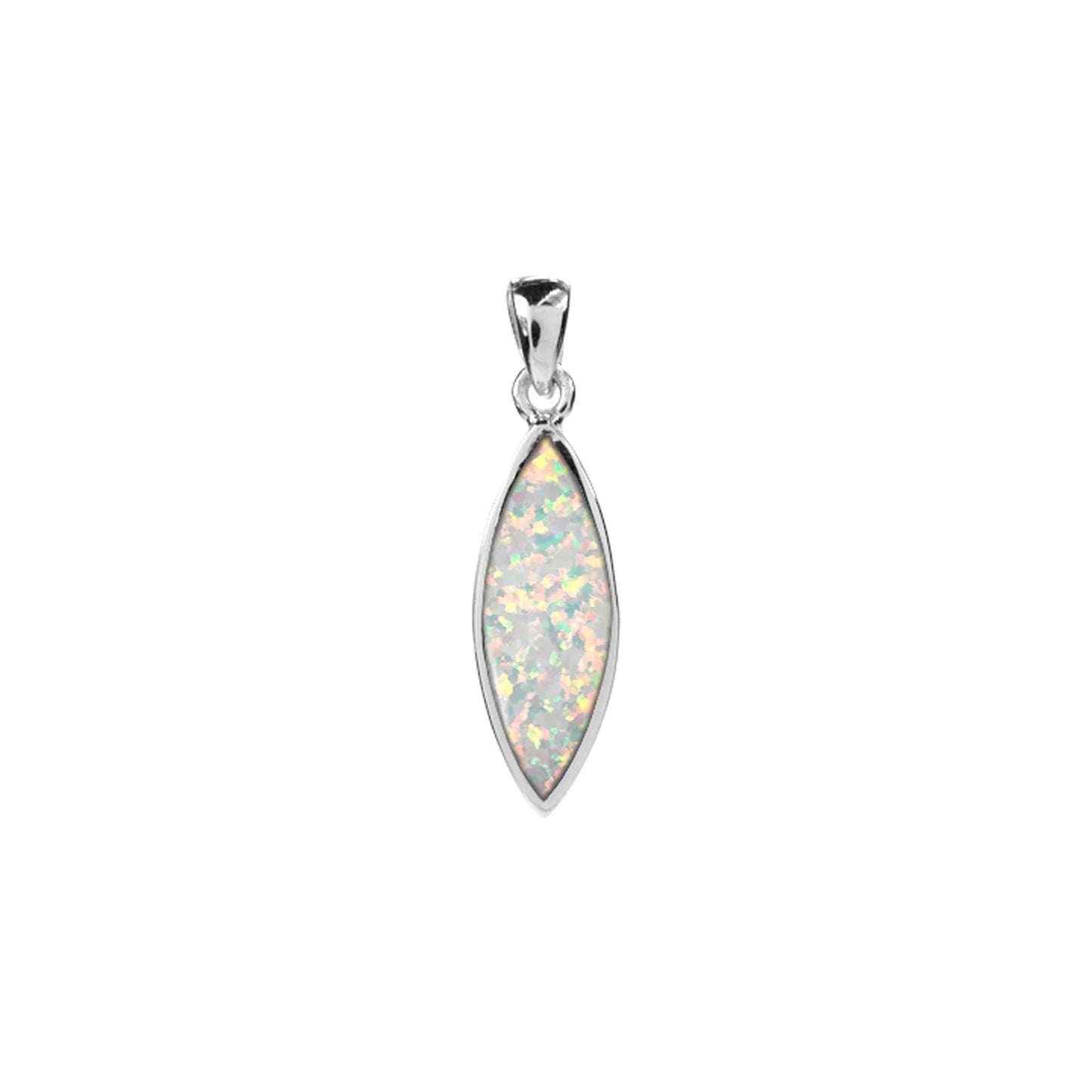 Silver and opalique long marquise pendant.