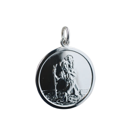 silver round St christopher pendant