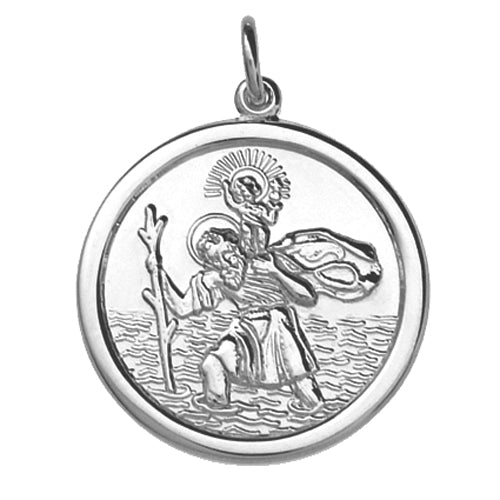 silver round st christopher pendant
