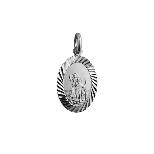 Silver oval diamond cut St Christopher.