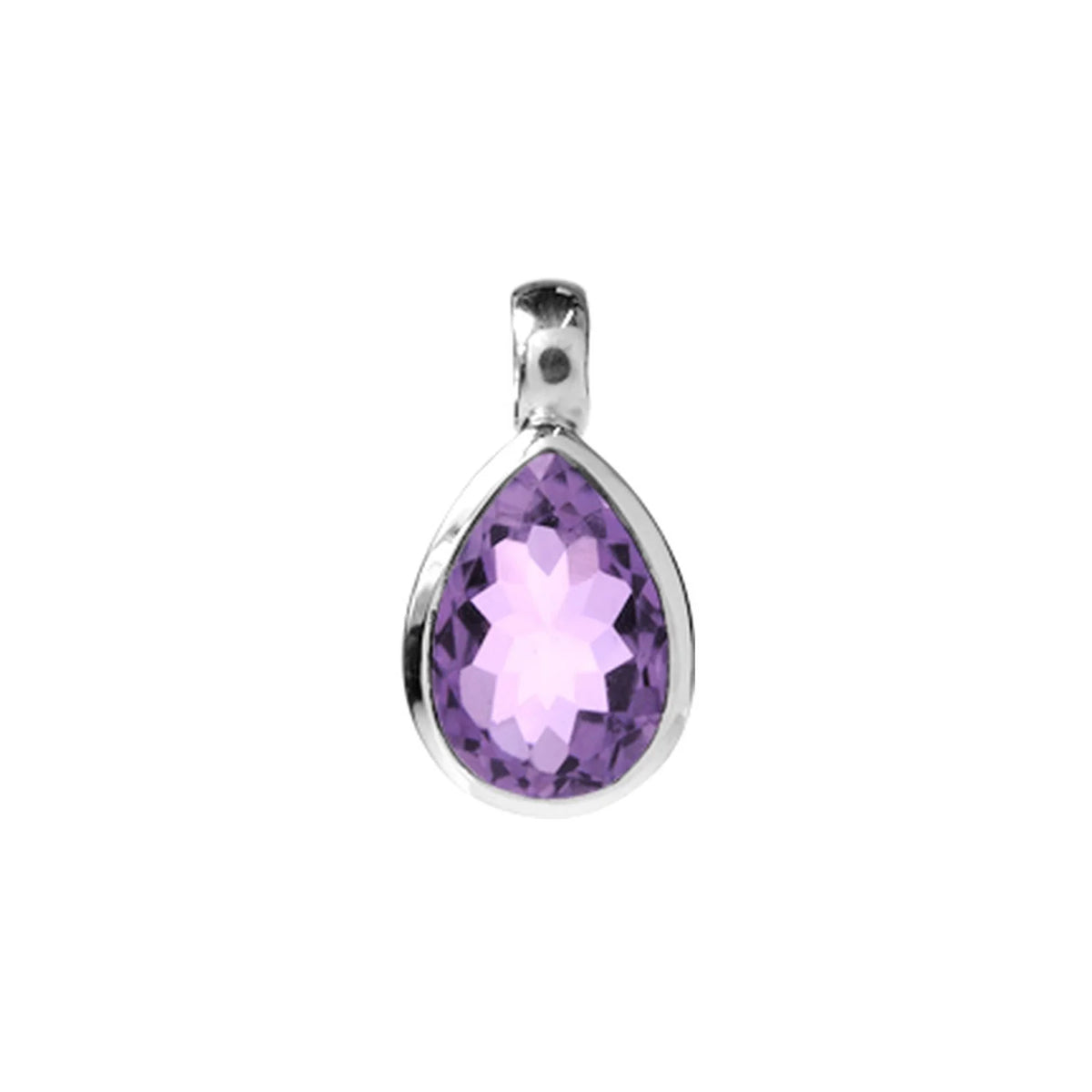 Silver and amethyst rub set pear shaped pendant