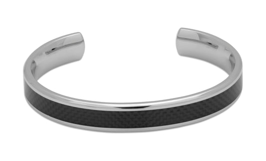 Stainless steel and carbon fibre in-lay bangle