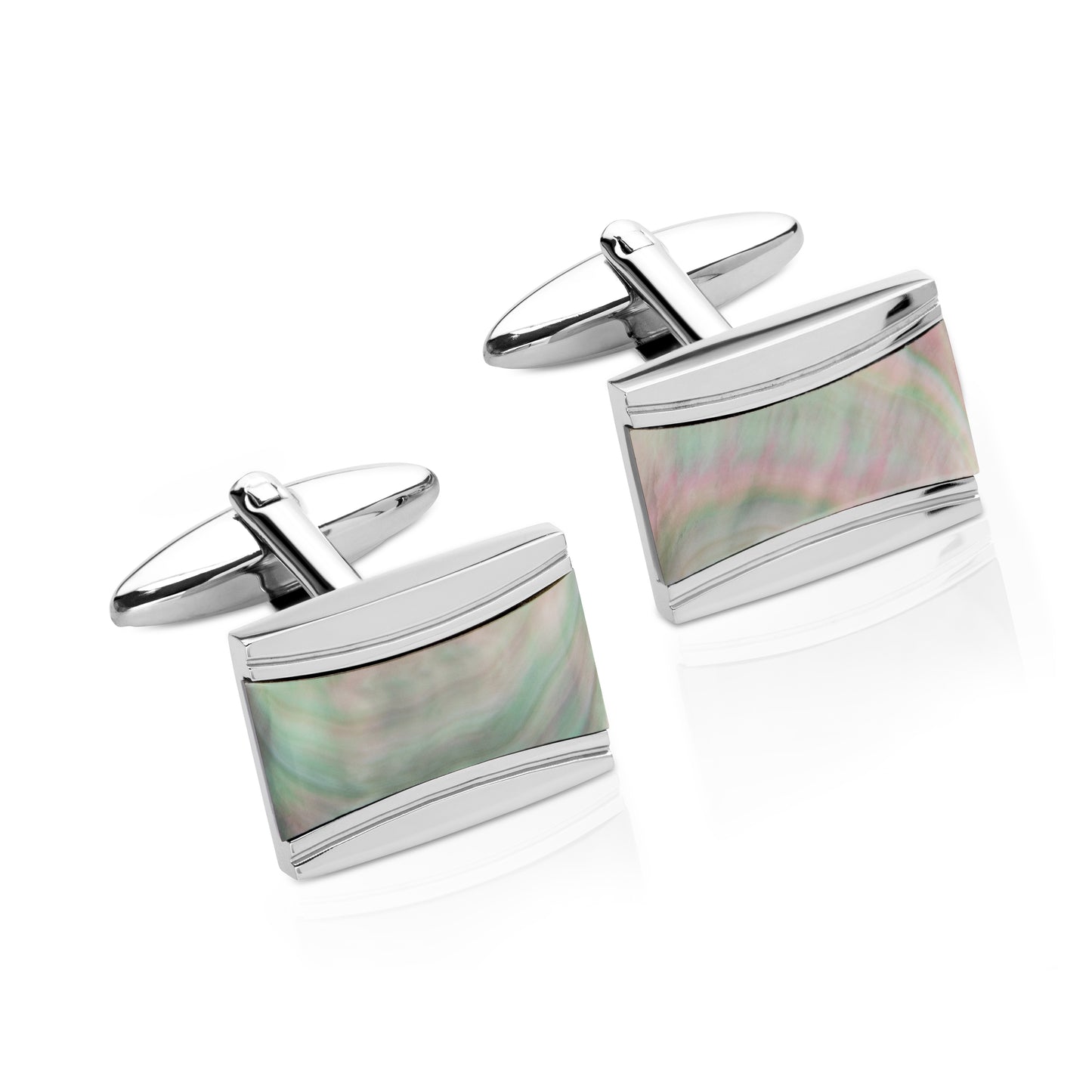 Stainless steel and mother of pearl cufflinks