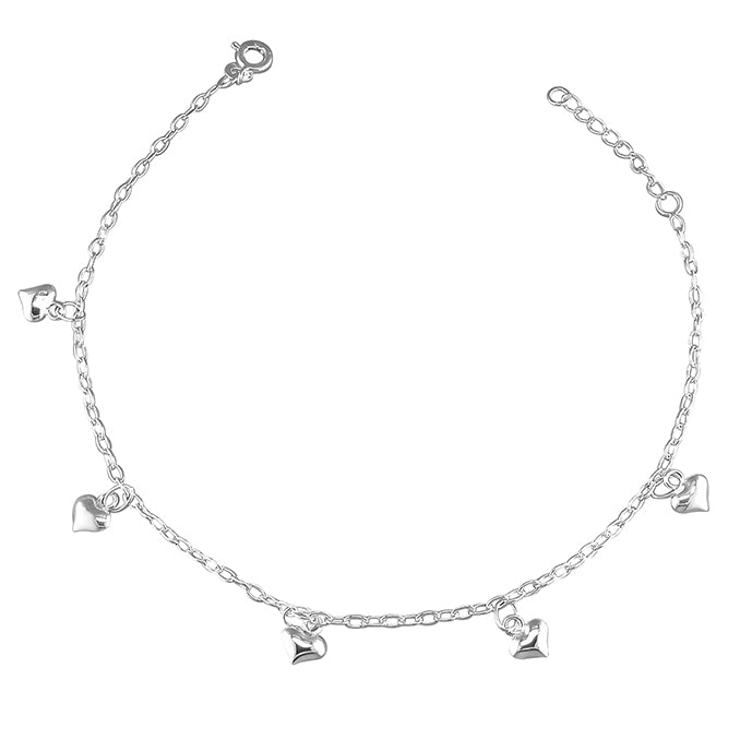 Silver oval trace anklet with hearts