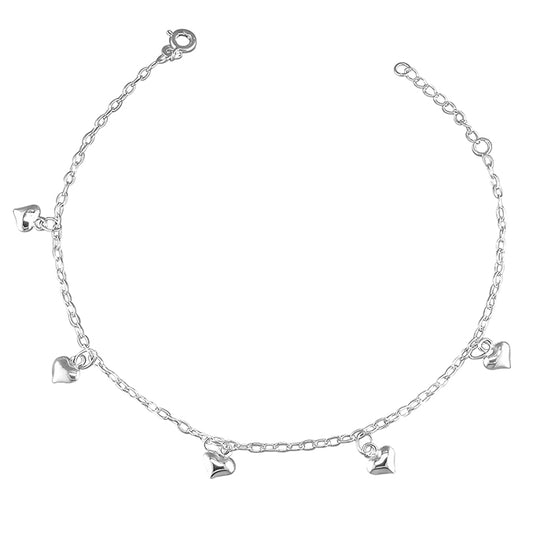 Silver oval trace anklet with hearts