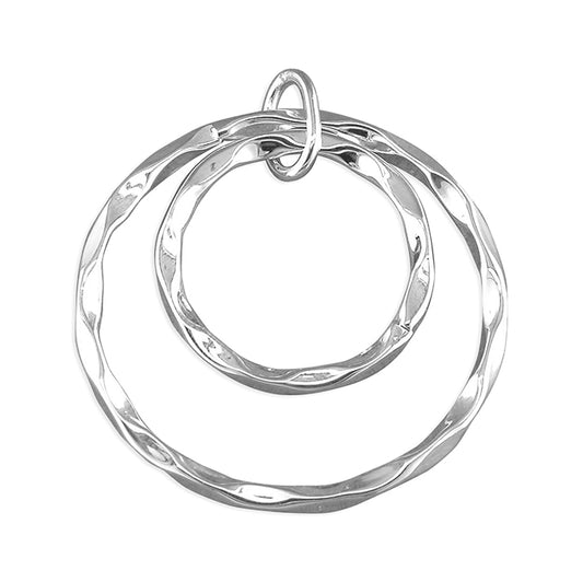Silver Concentric double beaten rings pendant