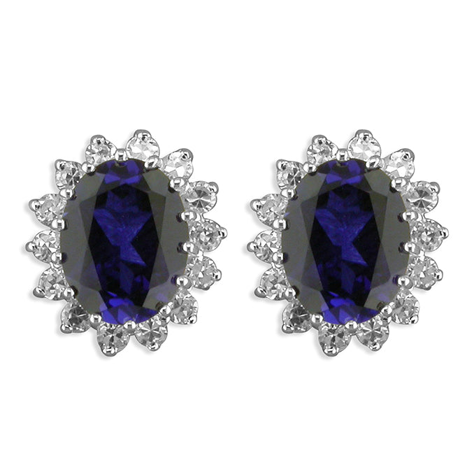 silver and Synthetic sapphire/white cubic zirconia earrings