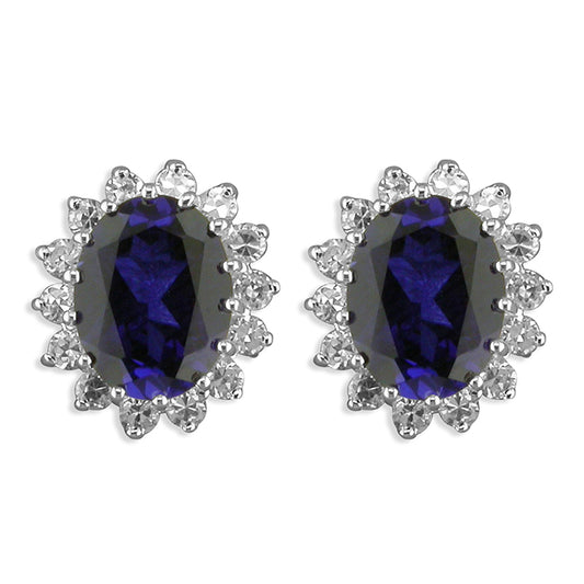 silver and Synthetic sapphire/white cubic zirconia earrings