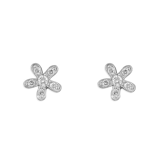 Silver and cubic zirconia flower stud earrings